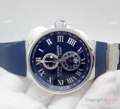 SWISS Replica Ulysse Nardin Maxi Marine Watch Blue Chronograph Dial Blue Rubber Strap